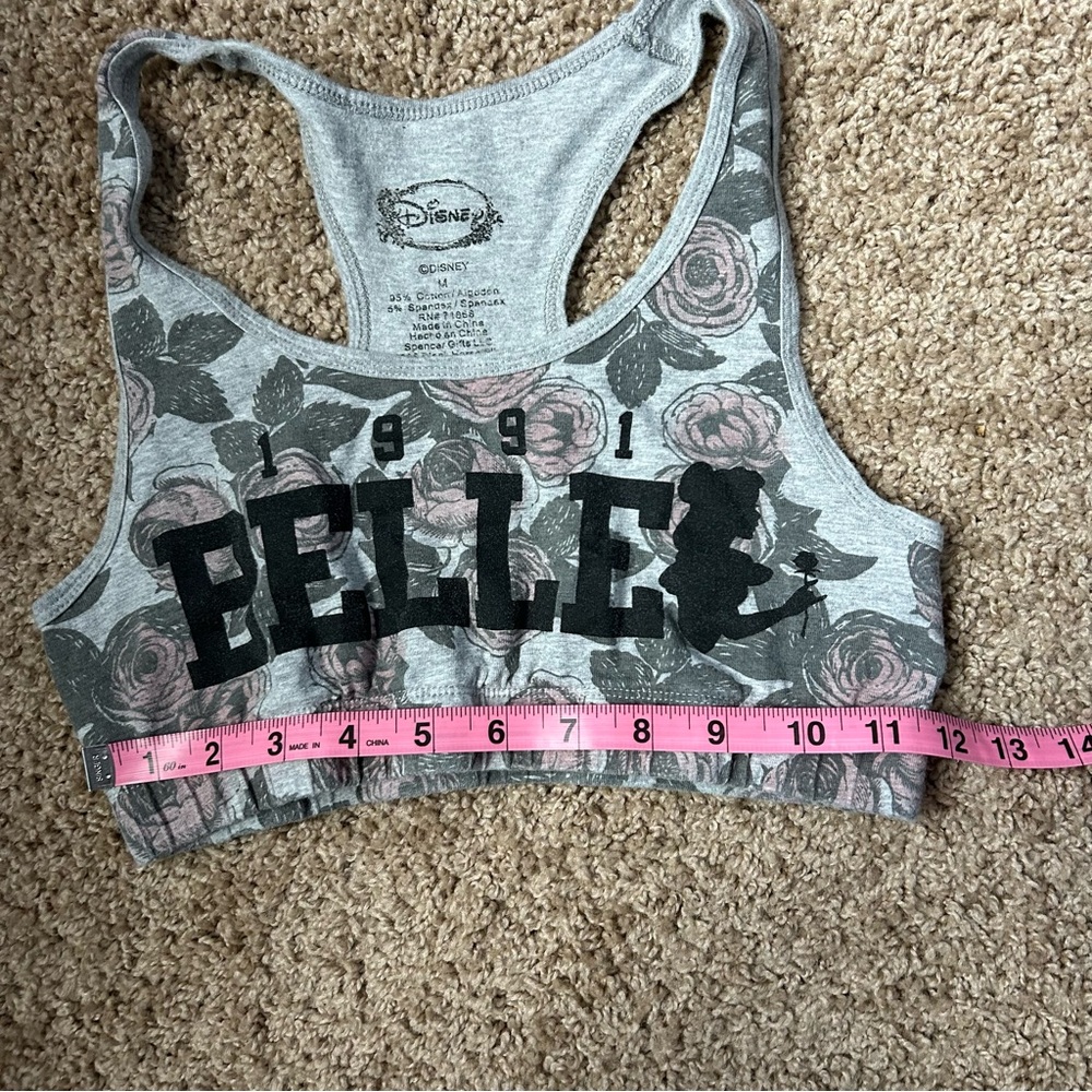 W Grey Disney Floral Belle Sports Bra Size Medium |A32 - Picture 7 of 8